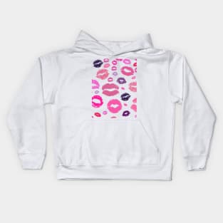 Kissing Lips Pattern in Pink Kids Hoodie